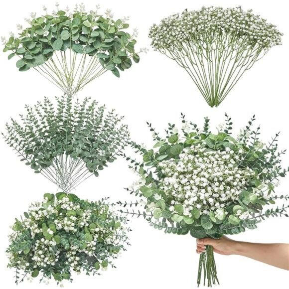 Artificial Eucalyptus Stems 100pcs Babys Breath Greenery Leaves for Wedding Bouq - Picture 1 of 7